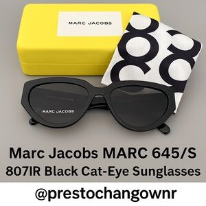 🎁Marc Jacobs MARC 645/S 807IR Black Cat-Eye Sunglasses